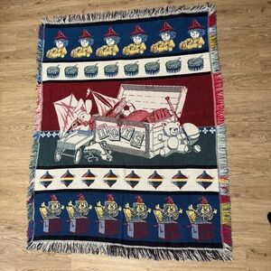 Knit Baby Blanket Clowns and Toys